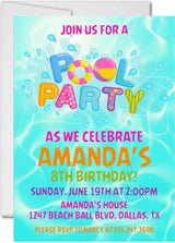 girls summer pool birthday invitations bright beach party theme