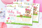 girls teddy bear birthday invitations colorful spring theme