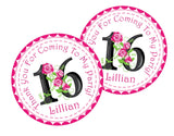 girly pink flower party favor label