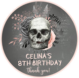 gothic skull floral halloween birthday sticker with blush accents
