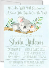 green botanical koala baby shower invitation cards rustic style