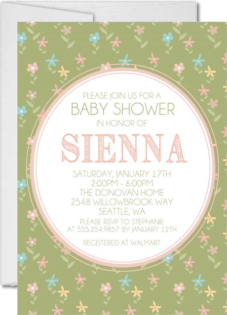 green floral baby shower invitations garden theme