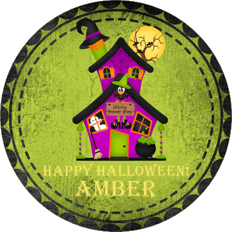green haunted house halloween treat bag sticker