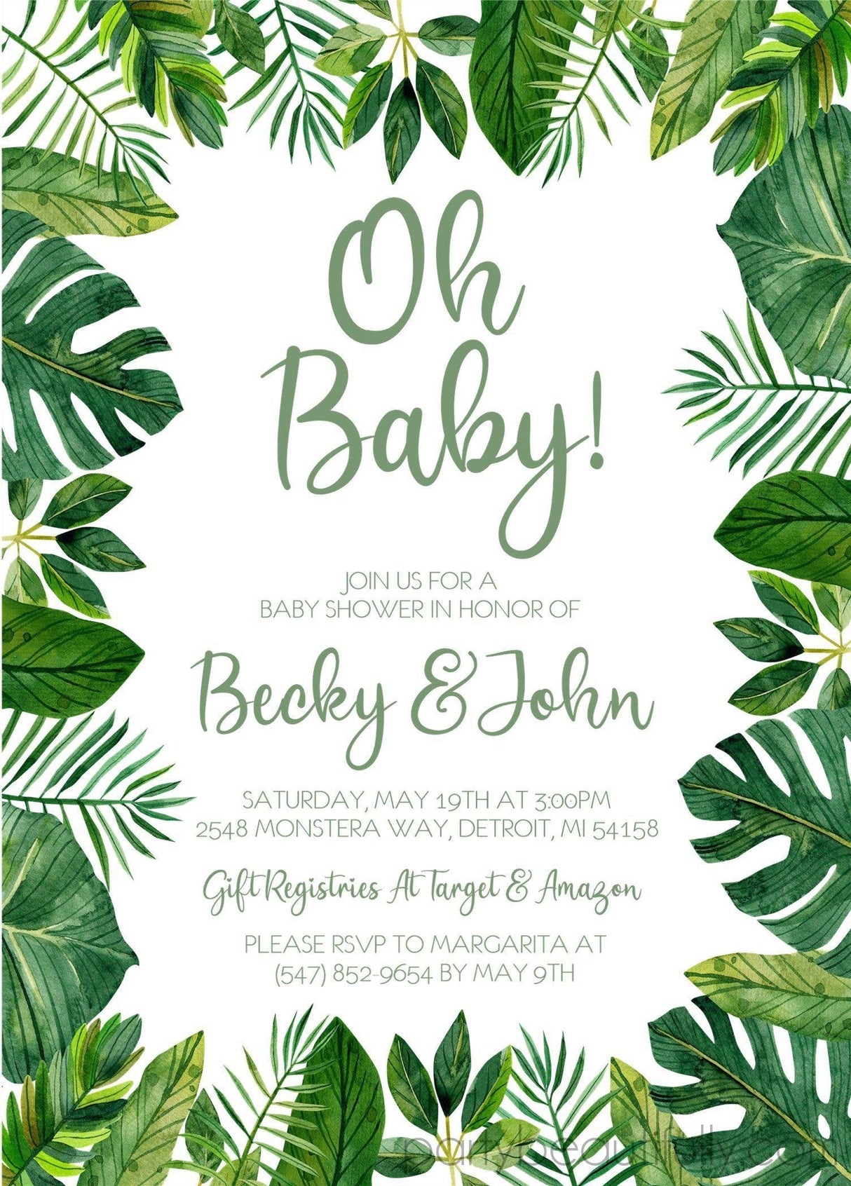 green leaf baby shower invitations elegant botanical theme