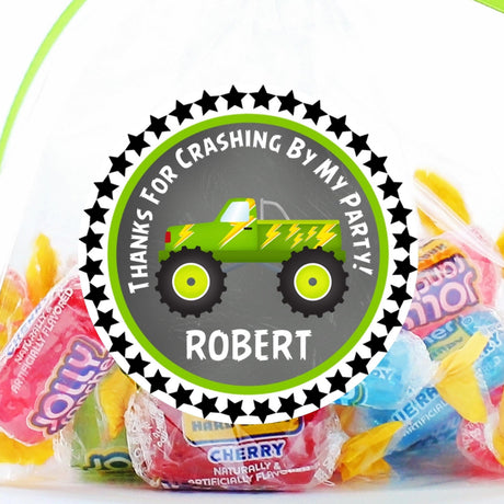 green lightning monster truck birthday sticker