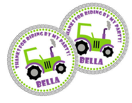green purple tractor birthday sticker