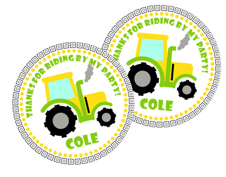 green yellow tractor birthday sticker