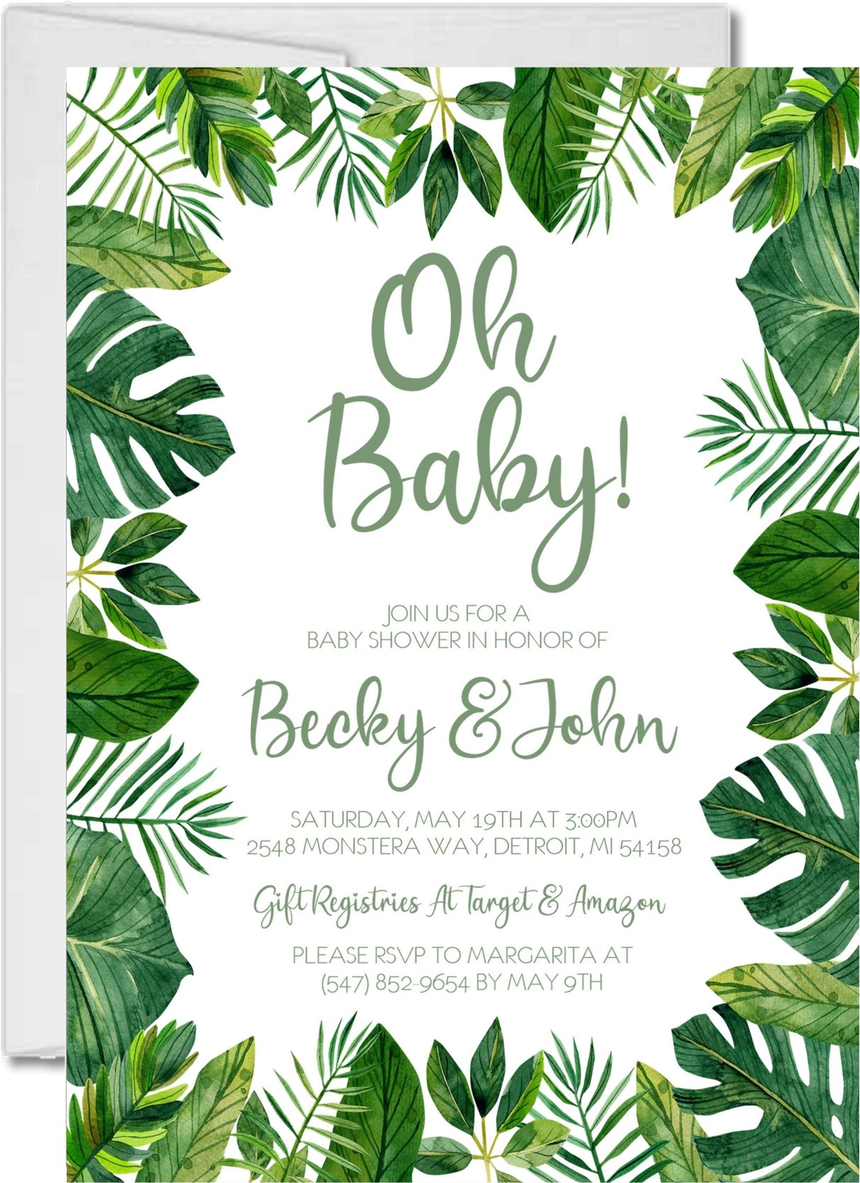 greenery baby shower invitations tropical leaf botanical design