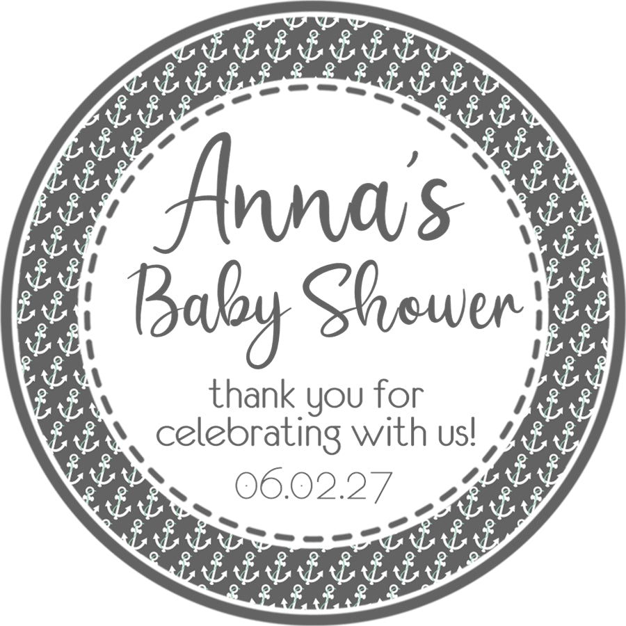 grey anchor baby shower sticker with classic nautical design
