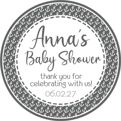 grey anchor baby shower sticker with classic nautical design
