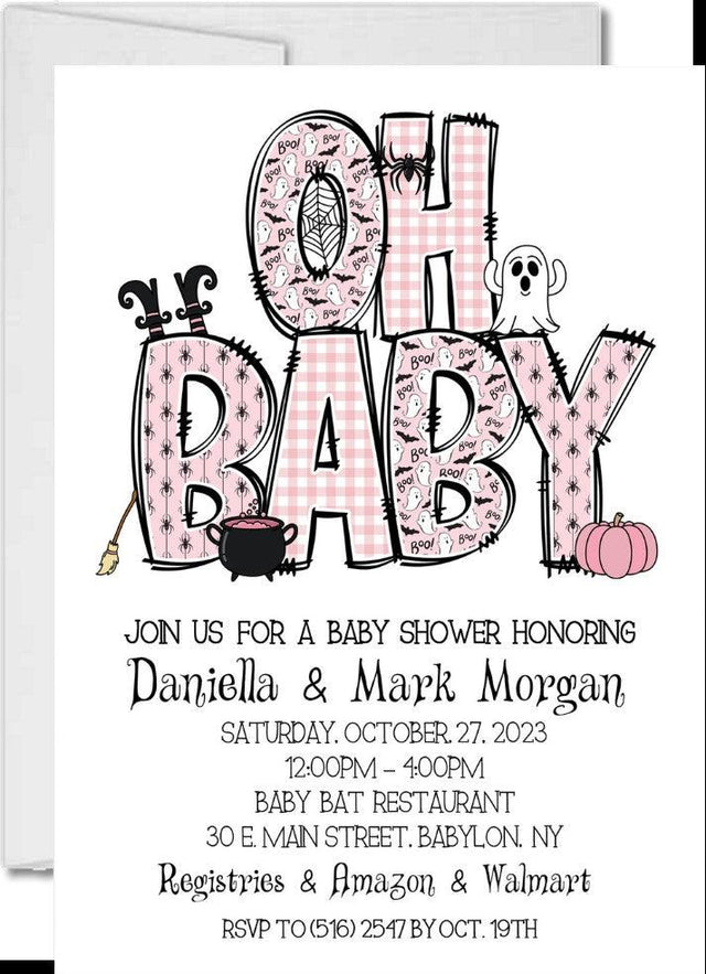 halloween baby shower invitations pink pumpkin spooky design