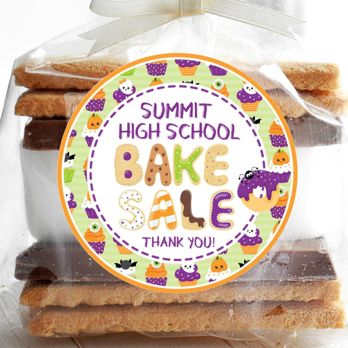 halloween bake sale sticker with festive treat illustrations