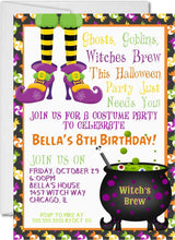 halloween birthday party invitations witches brew cauldron design