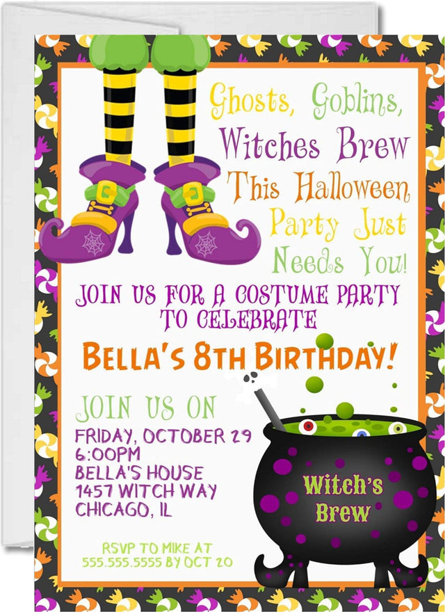 halloween birthday party invitations witches brew cauldron design