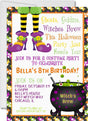 halloween birthday party invitations witches brew cauldron design