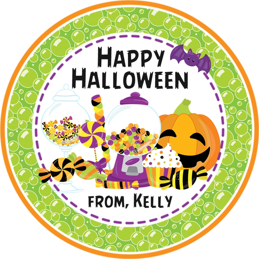 halloween candy jar sticker green bubble background