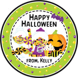 halloween candy jar sticker green polka dot background