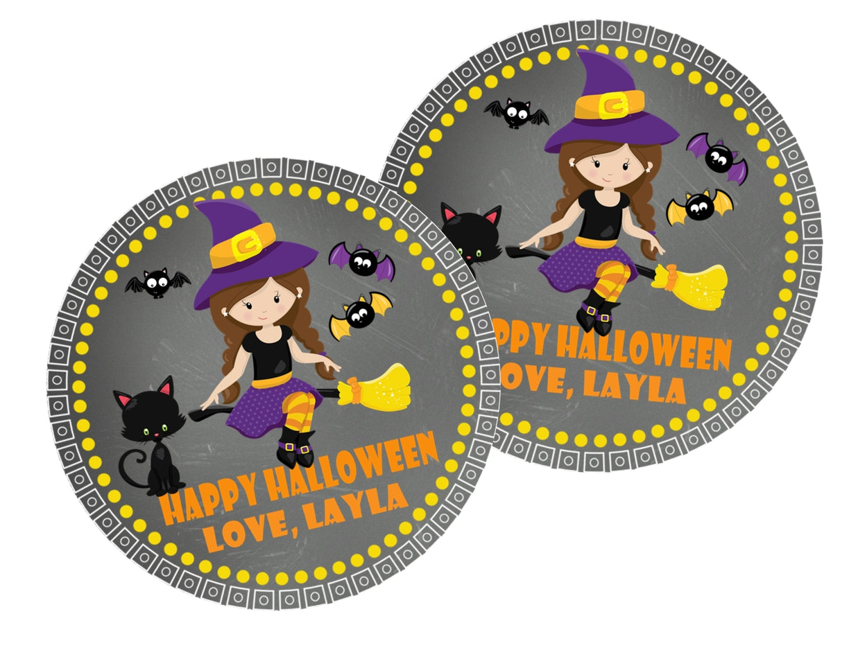 halloween party sticker with bats and black cat