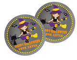 halloween party sticker with bats and black cat