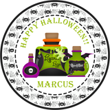 halloween potion bottle sticker with spiderweb border