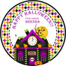 haunted train station halloween sticker pumpkin ghost design