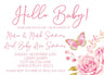 hello baby invitations butterfly floral theme