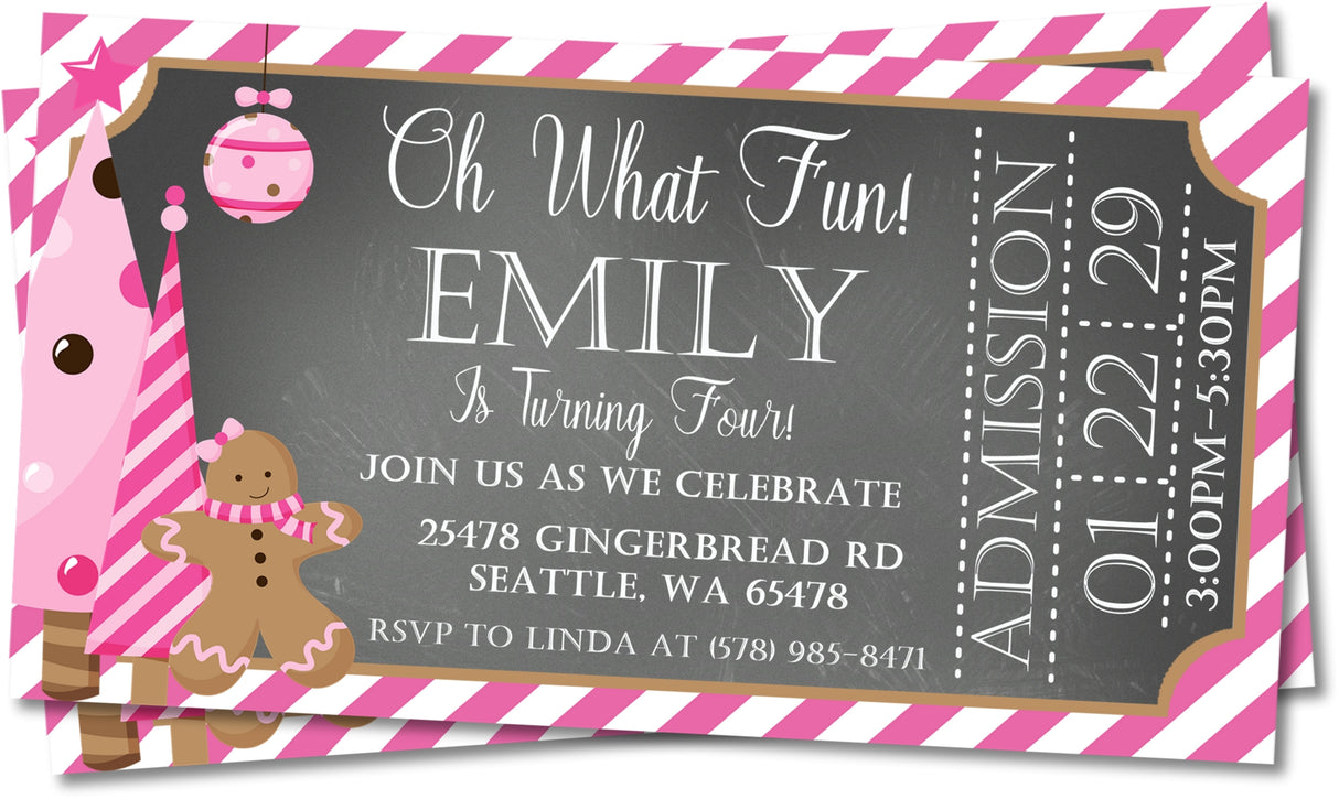 holiday ticket invitation cards girls birthday party style