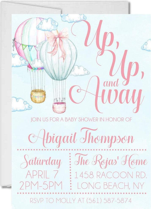 hot air balloon baby shower invitations pastel watercolor design