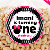 hot pink Minnie one first birthday sticker