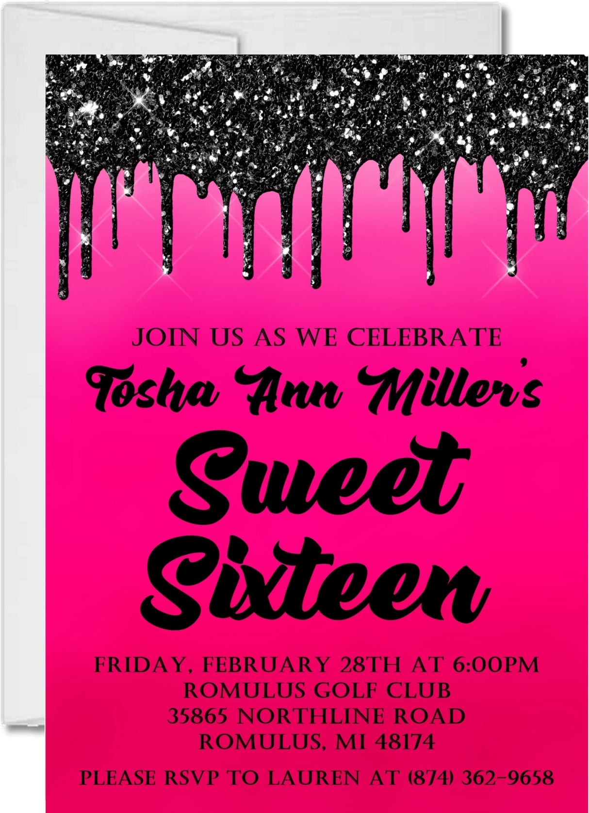hot pink sweet sixteen invitations black ombre theme