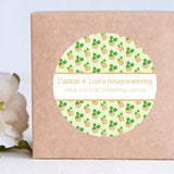 Bright botanical housewarming stickers with potted plant design