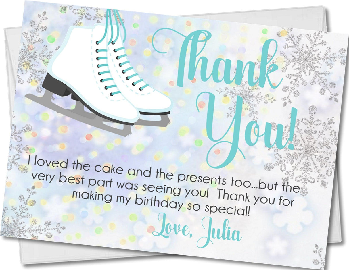 ice skate birthday thank you cards girls skating party style