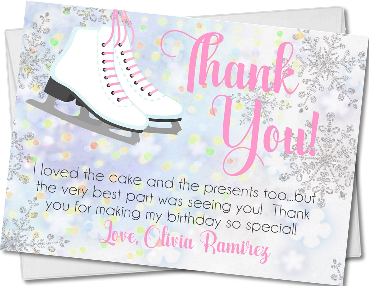 ice skating birthday thank you cards winter snowflake design