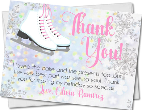 ice skating birthday thank you cards winter snowflake design