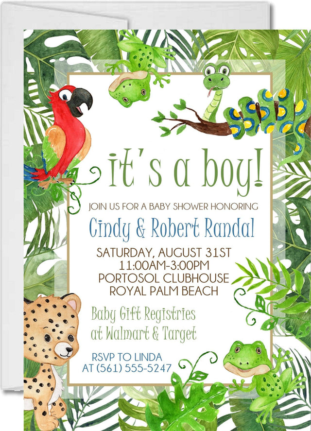 jungle baby shower invitations tropical safari design