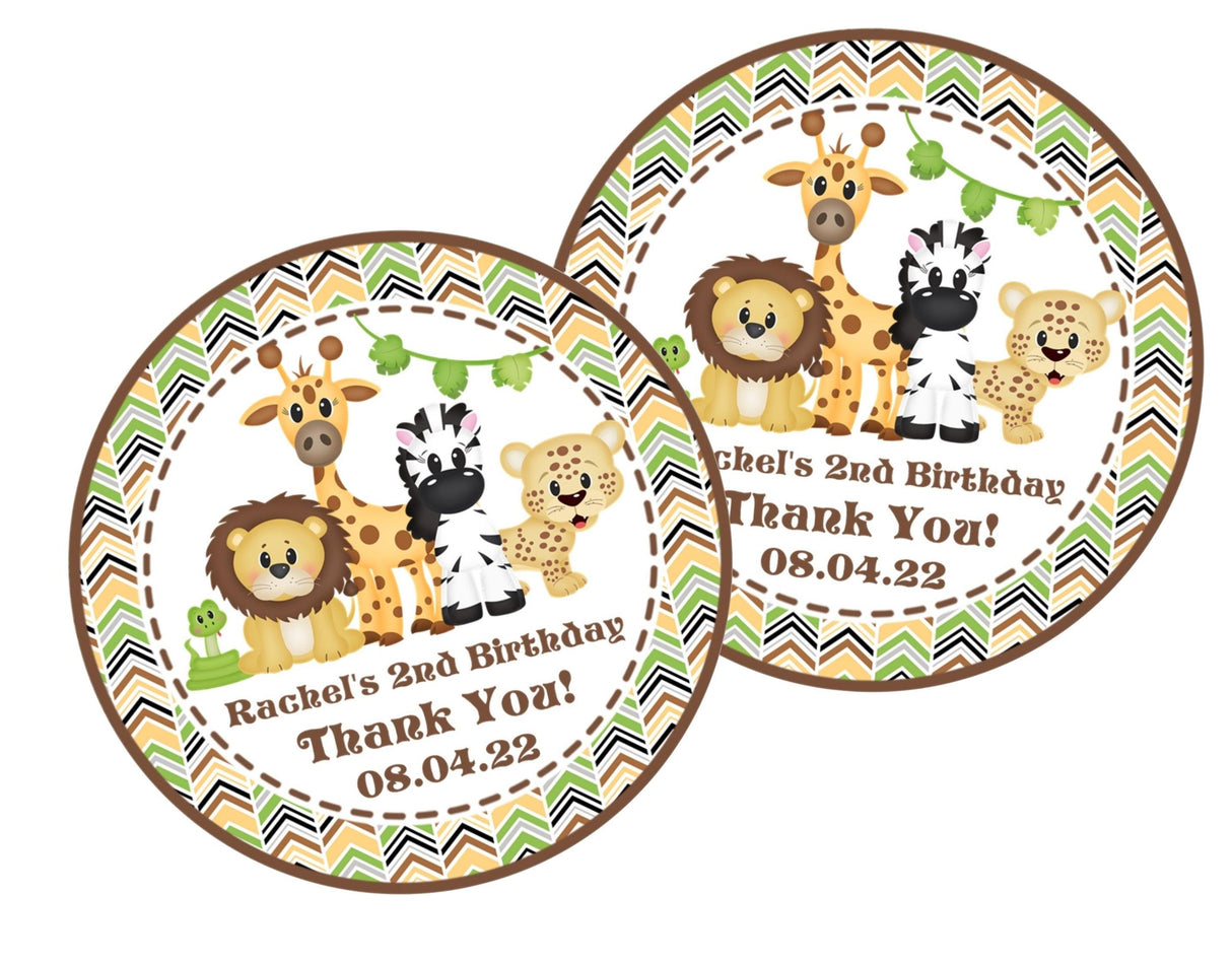 jungle chevron kids birthday label