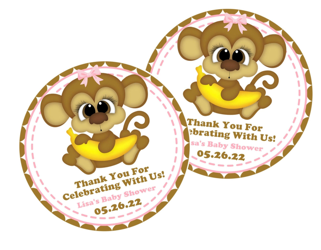 jungle safari girl monkey favor label with banana design