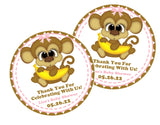 jungle safari girl monkey favor label with banana design
