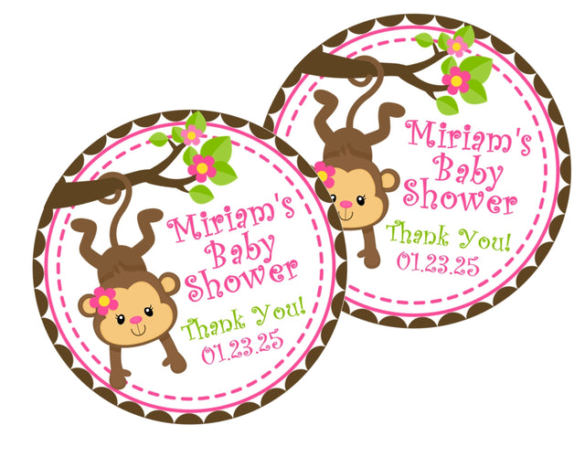 jungle safari monkey baby shower favor label for girl shower