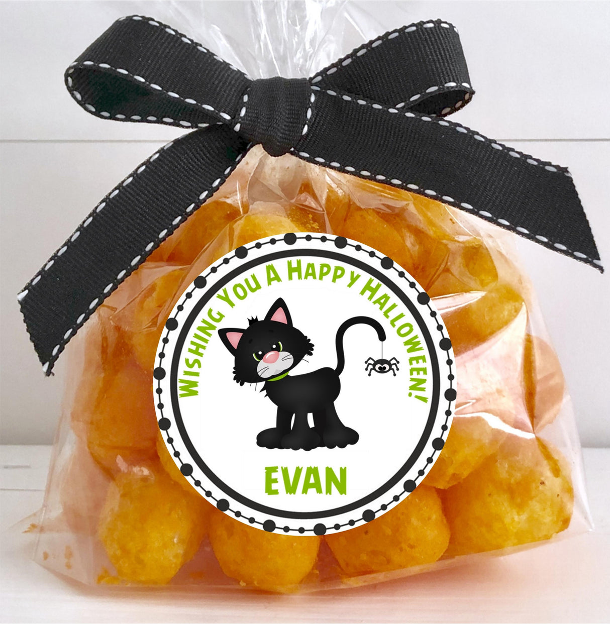 kids black cat halloween party sticker