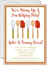 kids cooking birthday invitations neutral orange kitchen theme