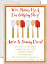 kids cooking birthday invitations neutral orange kitchen theme