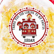 kids firetruck birthday sticker with firefighters