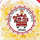 kids firetruck birthday sticker with firefighters