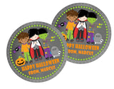 kids halloween favor label with cute monster characters
