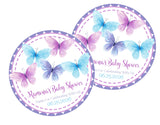 lavender and turquoise butterfly baby shower sticker