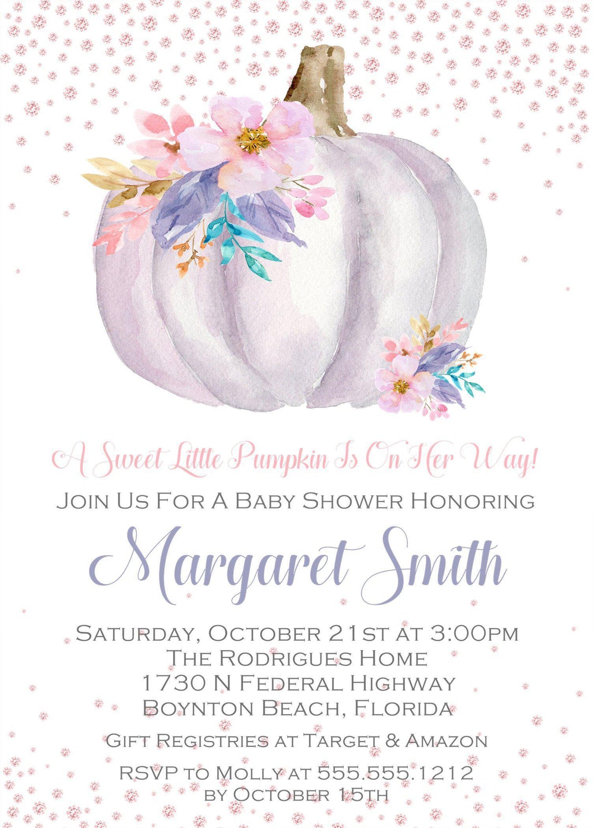 lavender pumpkin baby shower invitations pastel autumn watercolor design