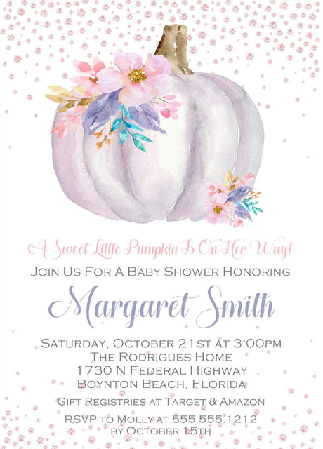 lavender pumpkin baby shower invitations pastel autumn watercolor design