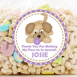 lavender puppy birthday sticker with purple ball