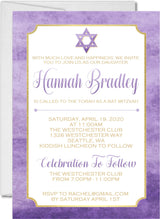 lavender purple mitzvah invitations elegant star of david theme